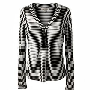 LOFT Monochrome Striped V-Neck Top
